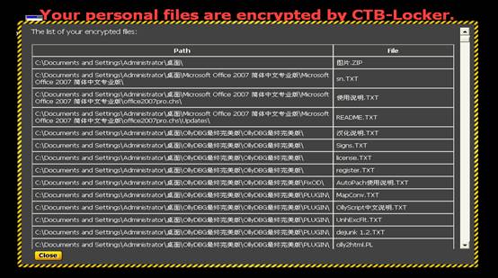 密鎖三代中毒后彈出的勒索信息